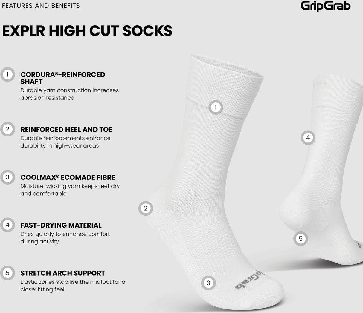 GripGrab EXPLR High Cut Cykelstrømper - Hvid