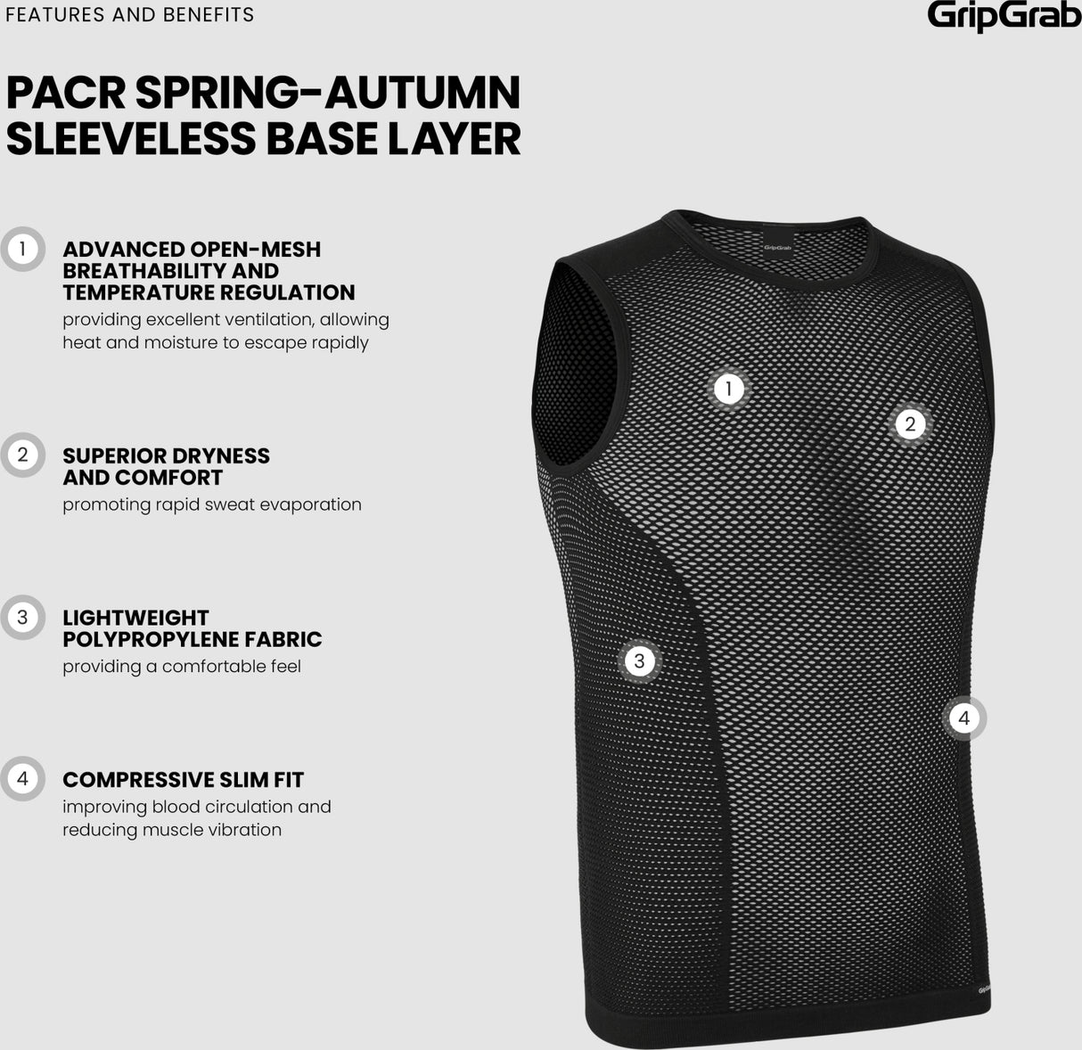 GripGrab PACR Baselayer Trøje uden ærmer - Sort