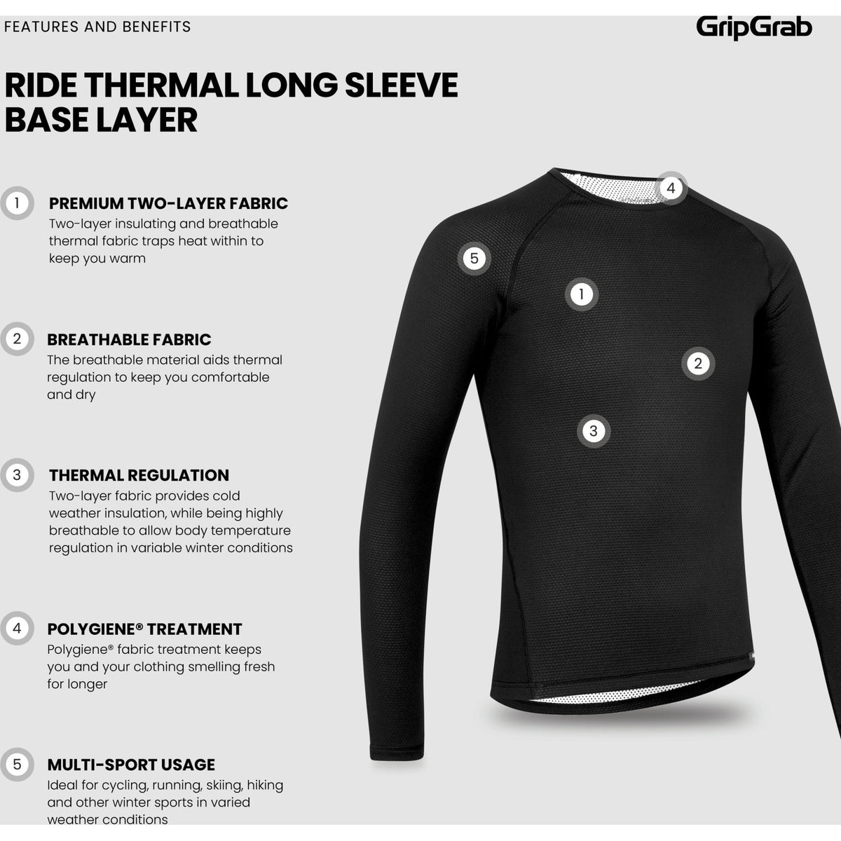 GripGrab Ride Thermal Langærmet Svedundertrøje – Sort