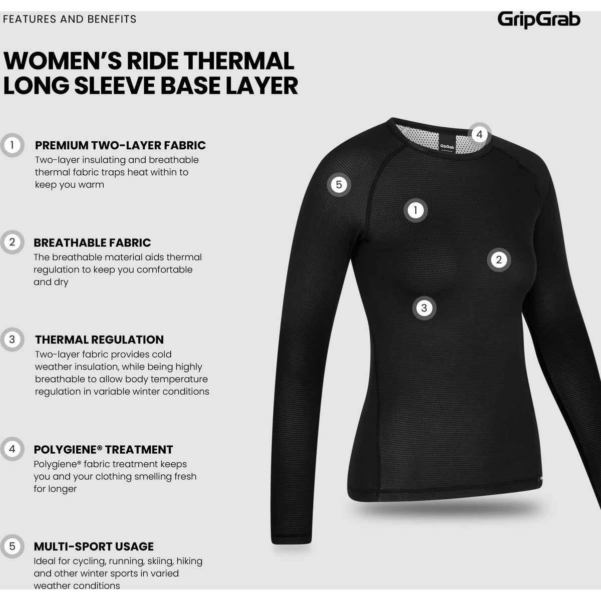 GripGrab Dame Ride Thermal Langærmet Baselayer – Sort