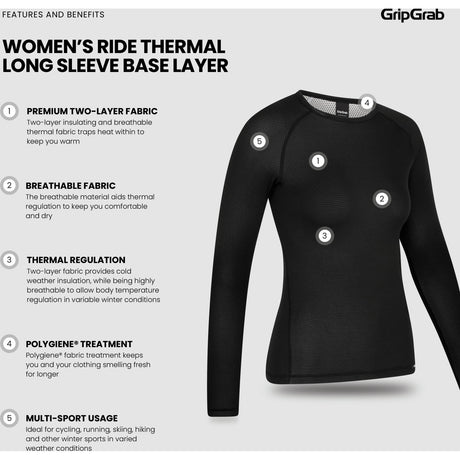 GripGrab Dame Ride Thermal Langærmet Baselayer – Sort