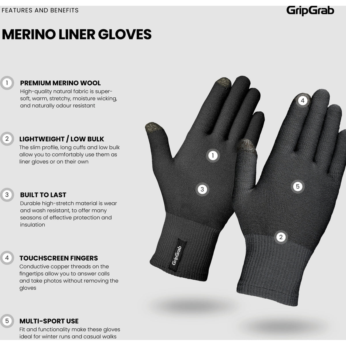 GripGrab Merino Wool Liner Gloves – Inderhandsker i Merinould