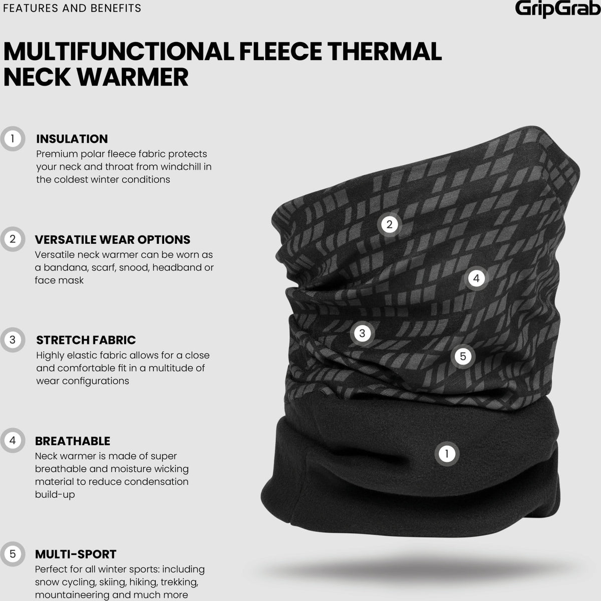 GripGrab Multifunktionel Fleece Termo Halsedisse, Sort
