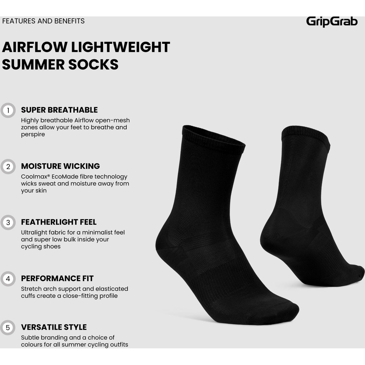 GripGrab Airflow Letvægts Sommersokker – Sort