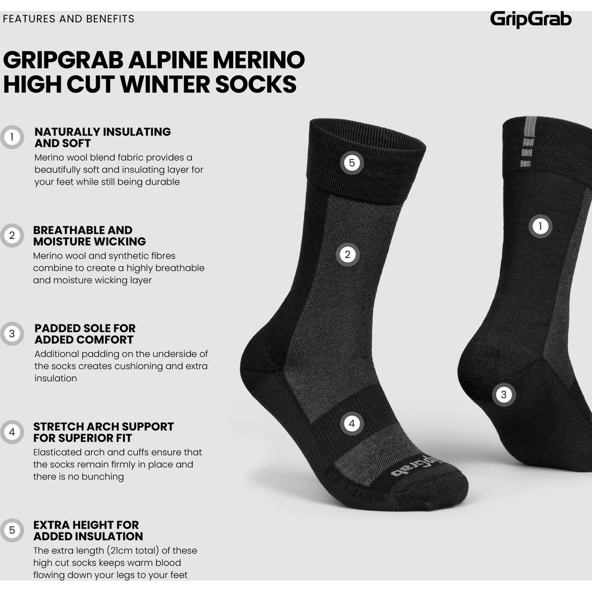 GripGrab Alpine Merino High Cut Vintercykelstrømper - Sort