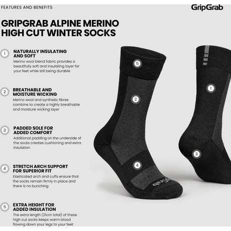 GripGrab Alpine Merino High Cut Vintercykelstrømper - Sort