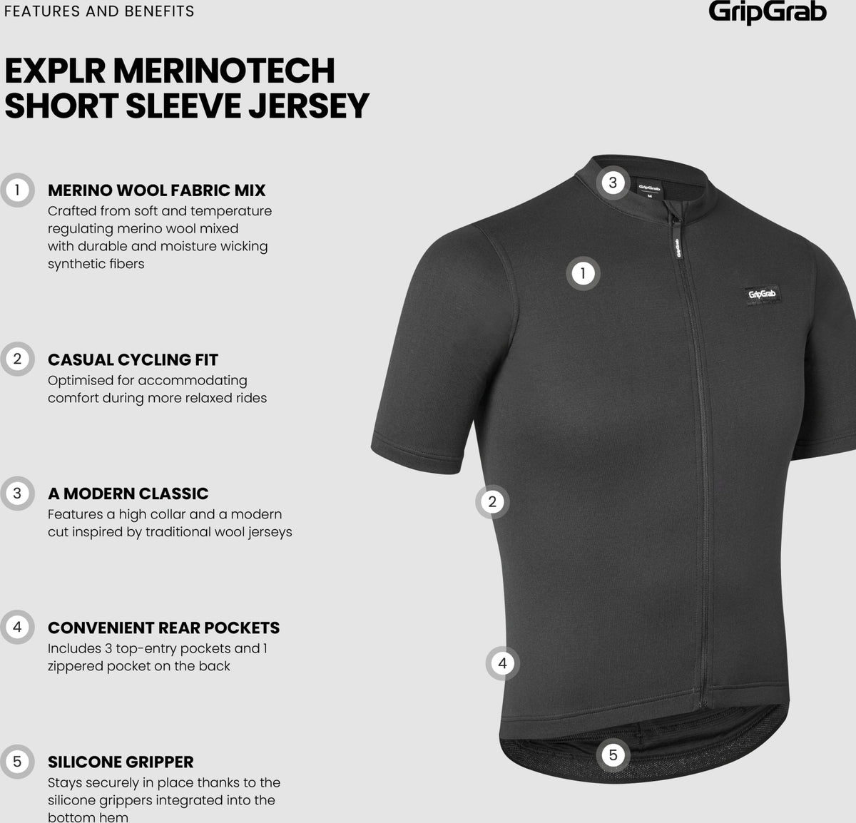 GripGrab EXPLR Merinotech Short Sleeve Jersey – Sort