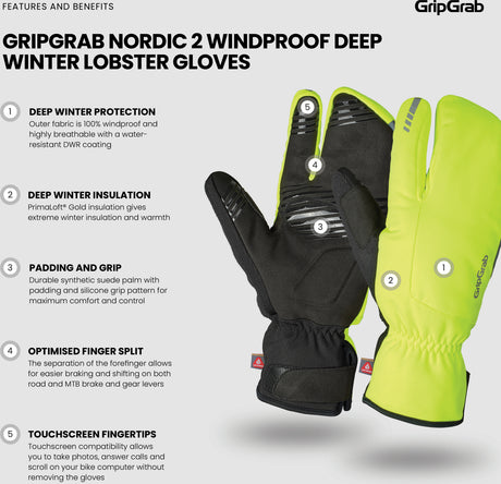 GripGrab Nordic 2 Lobster Vinterhandsker – Vindtætte – Gul