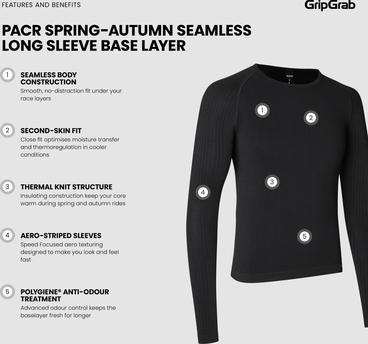 GripGrab PACR Langærmet Baselayer – Sort