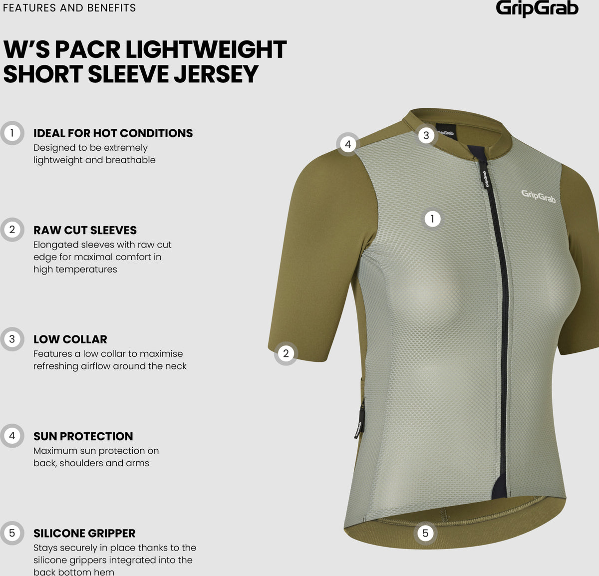 GripGrab PACR Lightweight Dame Cykeltrøje – Kortærmet – Olive Green