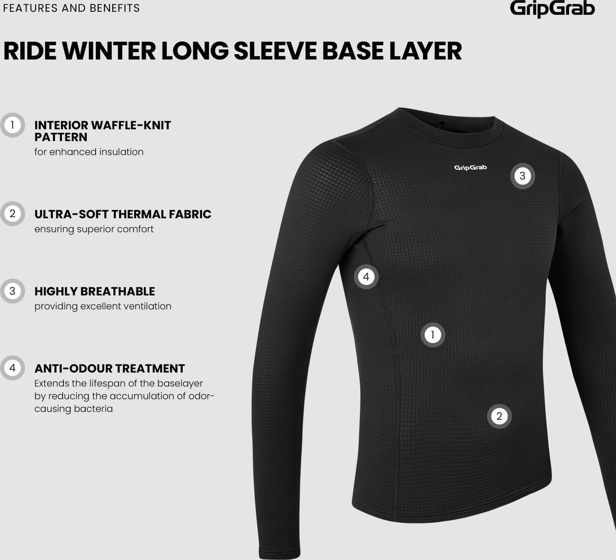 GripGrab RIDE Langærmet Baselayer Trøje - Sort